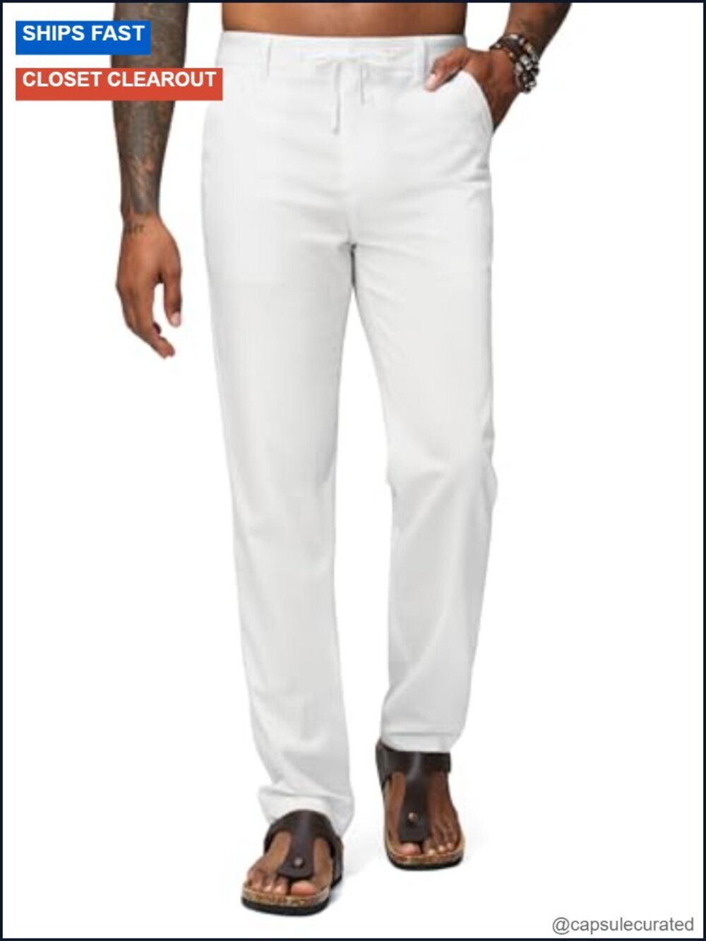 Men's Linen Pants Casual Dress Pants with Drawstring Pockets Breathable